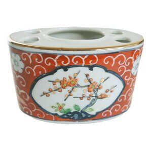 Vintage Overjoy Hong Kong Handpainted Floral Toothbrush Holder/Bud Vase Asian